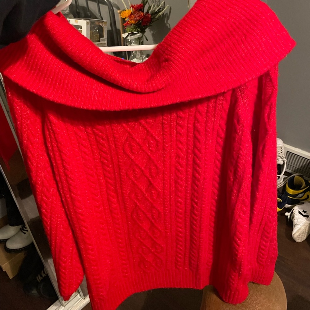 Red Off the shoulder Sweater